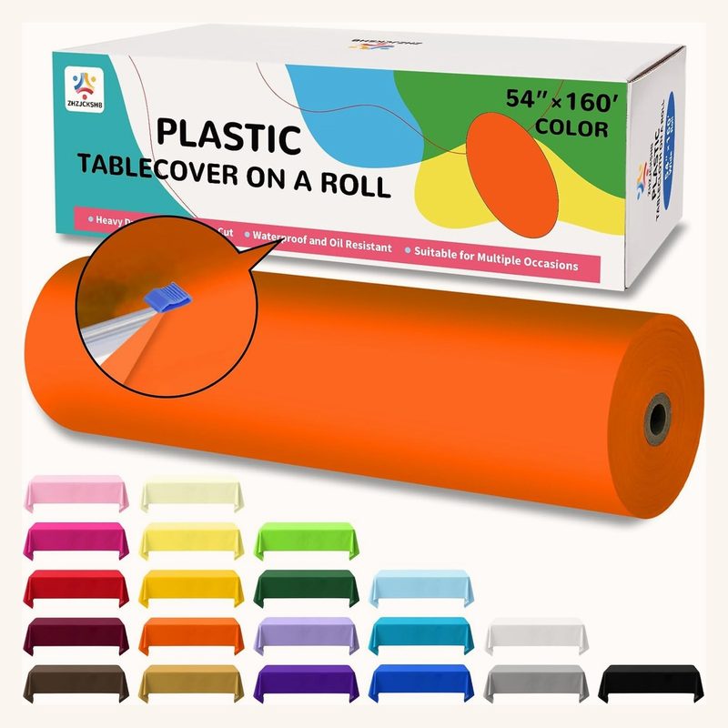 Plastic tablecover on a roll with cutter box